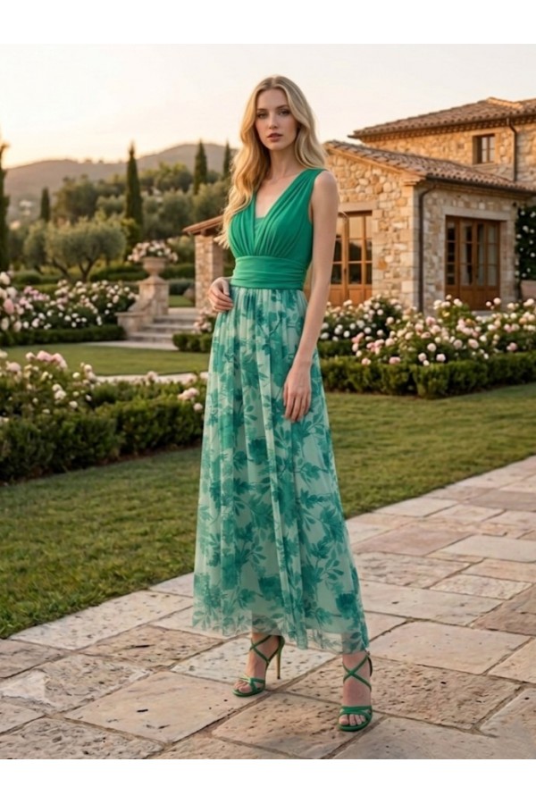 ΦΟΡΕΜΑ FLORAL ΜΕ ΠΛΙΣΕ ΜΠΟΥΣΤΟ ΚΑΙ ΖΩΝΗ