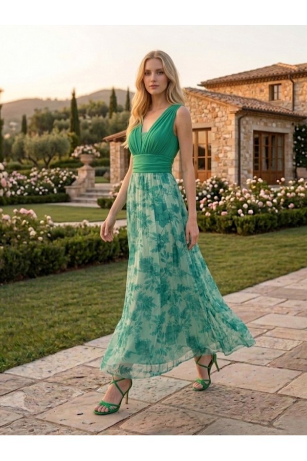 ΦΟΡΕΜΑ FLORAL ΜΕ ΠΛΙΣΕ ΜΠΟΥΣΤΟ ΚΑΙ ΖΩΝΗ