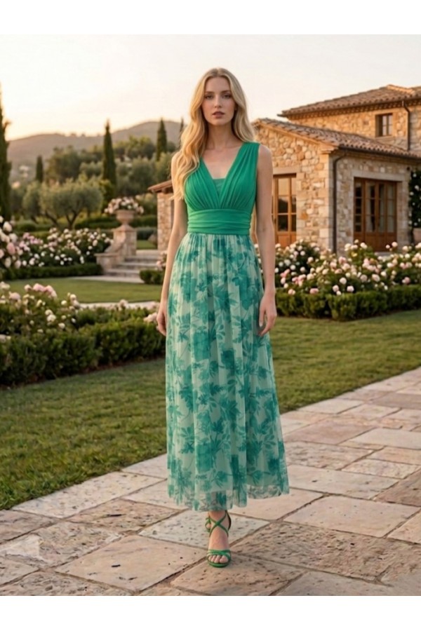 ΦΟΡΕΜΑ FLORAL ΜΕ ΠΛΙΣΕ ΜΠΟΥΣΤΟ ΚΑΙ ΖΩΝΗ