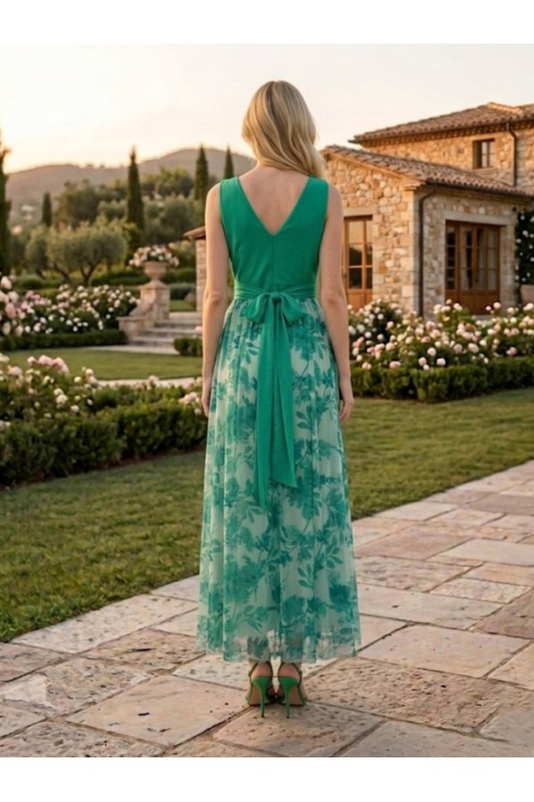 ΦΟΡΕΜΑ FLORAL ΜΕ ΠΛΙΣΕ ΜΠΟΥΣΤΟ ΚΑΙ ΖΩΝΗ