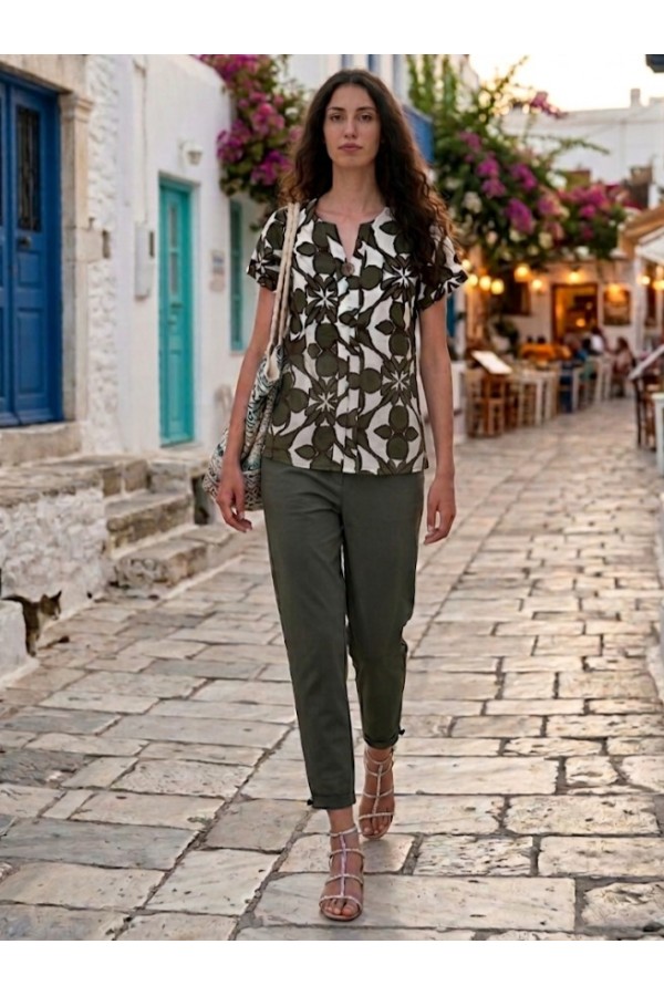ΜΠΛΟΥΖΑ VISCOSE FLORAL ΜΕ ΧΡΥΣΟ ΚΟΥΜΠΙ