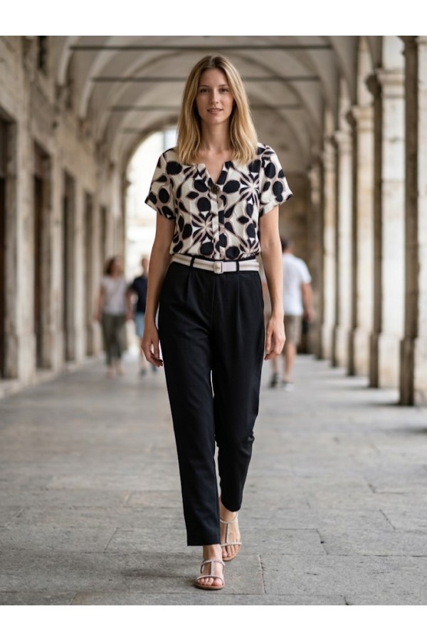 ΜΠΛΟΥΖΑ VISCOSE FLORAL ΜΕ ΧΡΥΣΟ ΚΟΥΜΠΙ