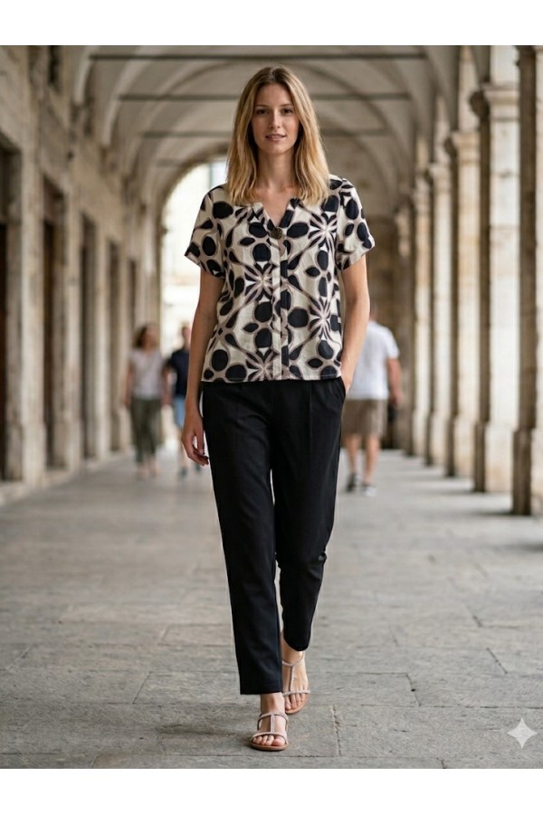 ΜΠΛΟΥΖΑ VISCOSE FLORAL ΜΕ ΧΡΥΣΟ ΚΟΥΜΠΙ