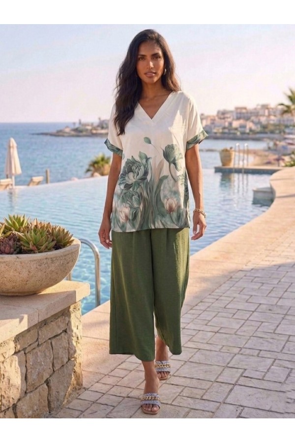 ΣΕΤ  FLORAL ΜΠΛΟΥΖΑ ΒΕ ΚΑΙ ΦΑΡΔΙΑ ΠΑΝΤΕΛΟΝΑ