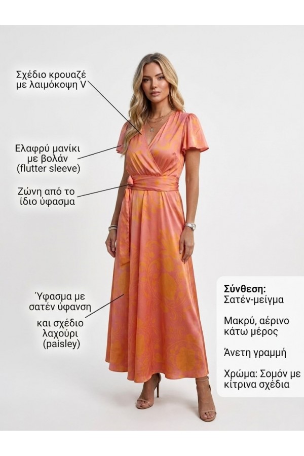 ΦΟΡΕΜΑ MAXI ΚΡΟΥΑΖΕ FLORAL SATIN LOOK