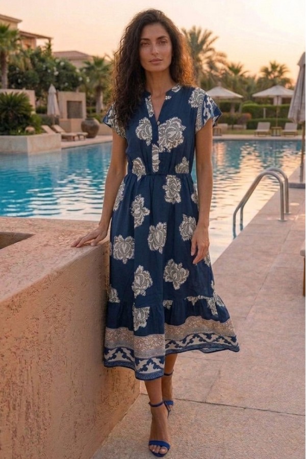 ΦΟΡΕΜΑ FLORAL ETHNIC ΜΕ ΛΑΣΤΙΧΟ ΣΤΗΝ ΜΕΣΗ