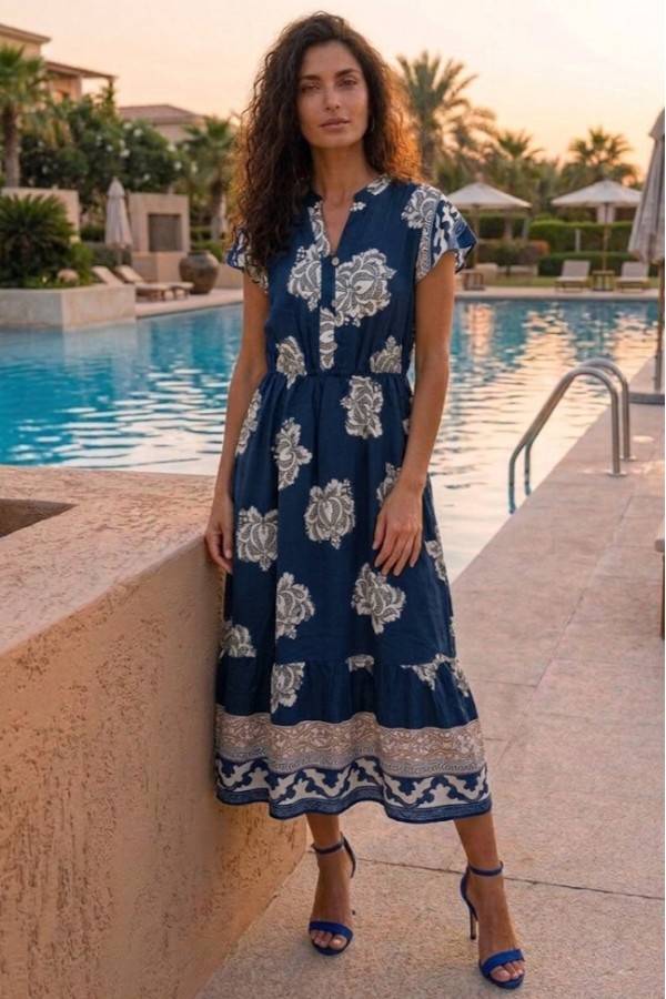 ΦΟΡΕΜΑ FLORAL ETHNIC ΜΕ ΛΑΣΤΙΧΟ ΣΤΗΝ ΜΕΣΗ