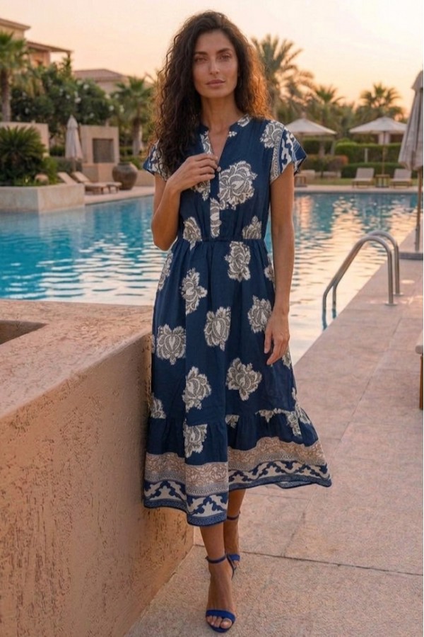 ΦΟΡΕΜΑ FLORAL ETHNIC ΜΕ ΛΑΣΤΙΧΟ ΣΤΗΝ ΜΕΣΗ