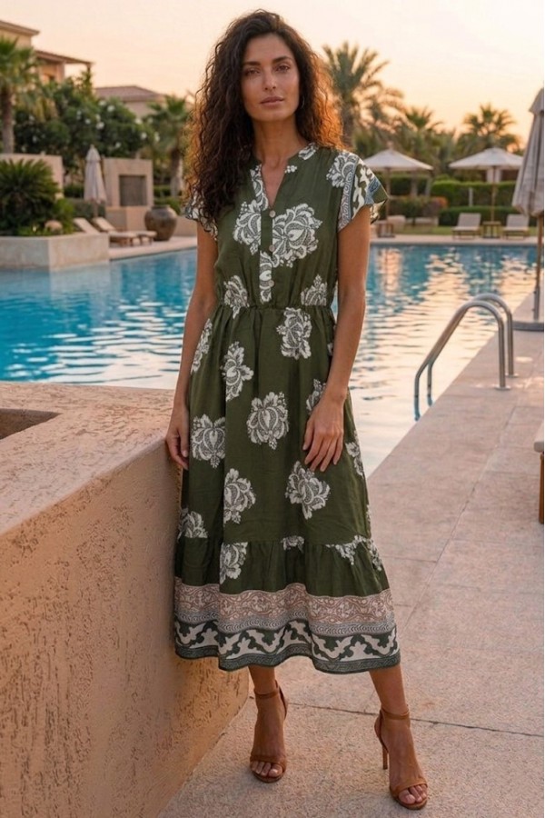 ΦΟΡΕΜΑ FLORAL ETHNIC ΜΕ ΛΑΣΤΙΧΟ ΣΤΗΝ ΜΕΣΗ