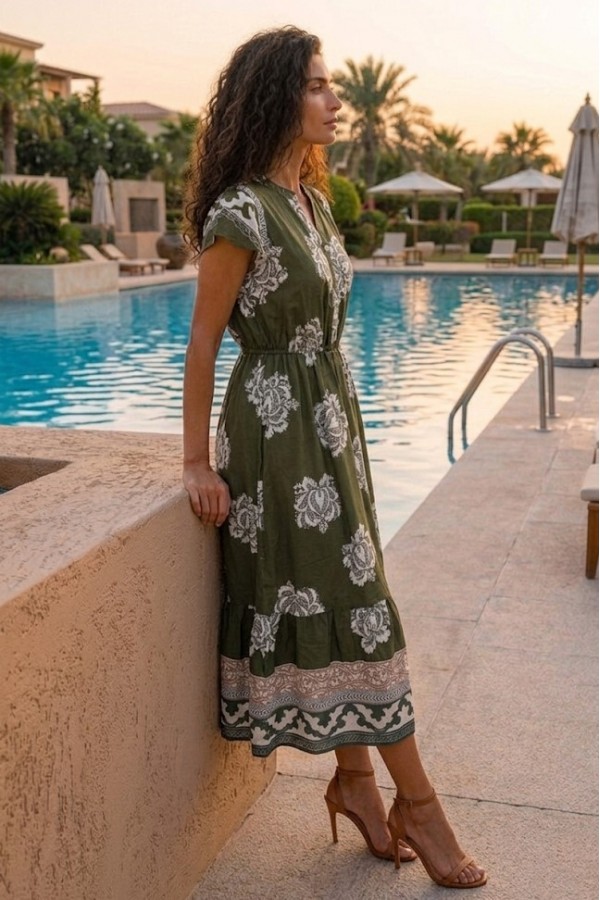 ΦΟΡΕΜΑ FLORAL ETHNIC ΜΕ ΛΑΣΤΙΧΟ ΣΤΗΝ ΜΕΣΗ