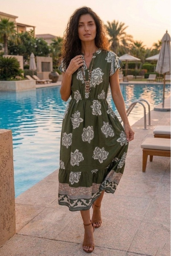 ΦΟΡΕΜΑ FLORAL ETHNIC ΜΕ ΛΑΣΤΙΧΟ ΣΤΗΝ ΜΕΣΗ