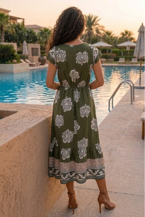 ΦΟΡΕΜΑ FLORAL ETHNIC ΜΕ ΛΑΣΤΙΧΟ ΣΤΗΝ ΜΕΣΗ