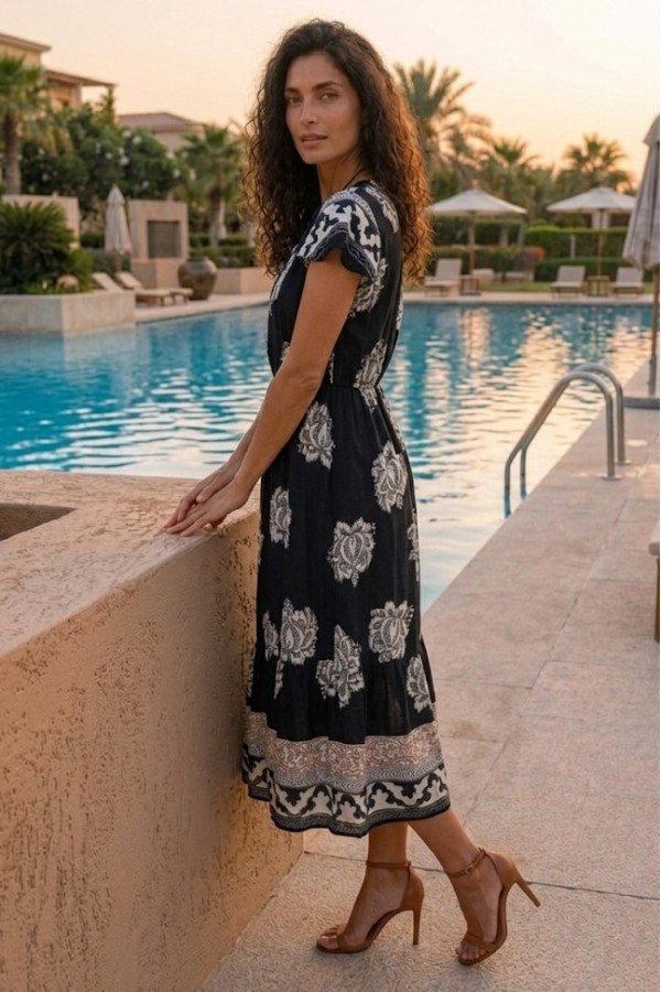 ΦΟΡΕΜΑ FLORAL ETHNIC ΜΕ ΛΑΣΤΙΧΟ ΣΤΗΝ ΜΕΣΗ