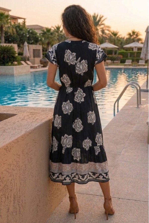 ΦΟΡΕΜΑ FLORAL ETHNIC ΜΕ ΛΑΣΤΙΧΟ ΣΤΗΝ ΜΕΣΗ