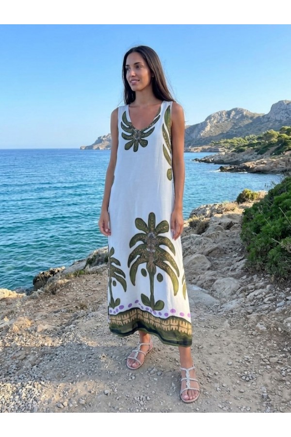 ΦΟΡΕΜΑ MAXI ETHNIC ΑΜΑΝΙΚΟ ΓΡΑΜΜΗ ΑΛΦΑ