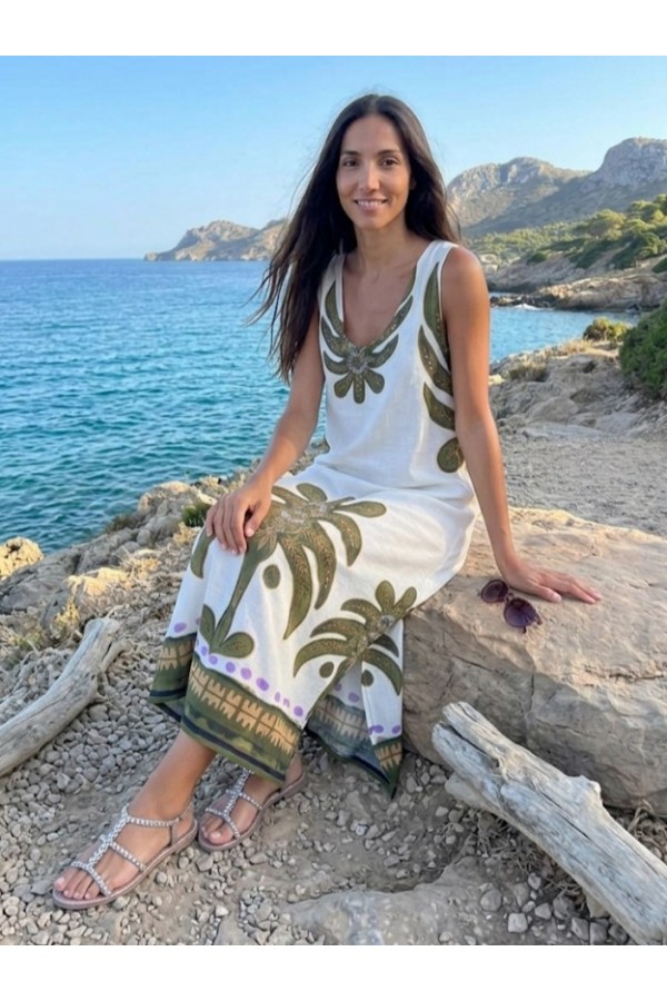 ΦΟΡΕΜΑ MAXI ETHNIC ΑΜΑΝΙΚΟ ΓΡΑΜΜΗ ΑΛΦΑ