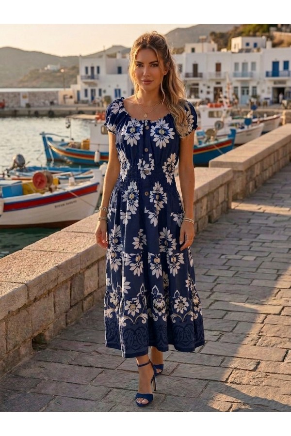 ΦΟΡΕΜΑ MIDI FLORAL OFF SHOUDER ΜΑΝΙΚΙΑ