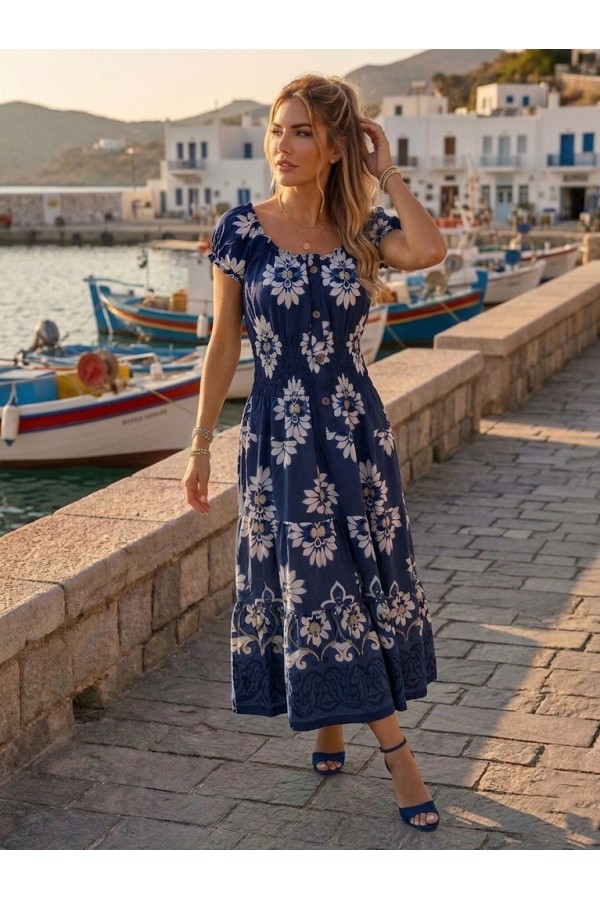 ΦΟΡΕΜΑ MIDI FLORAL OFF SHOUDER ΜΑΝΙΚΙΑ