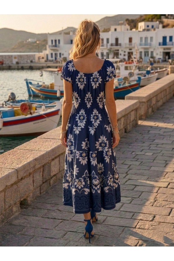 ΦΟΡΕΜΑ MIDI FLORAL OFF SHOUDER ΜΑΝΙΚΙΑ