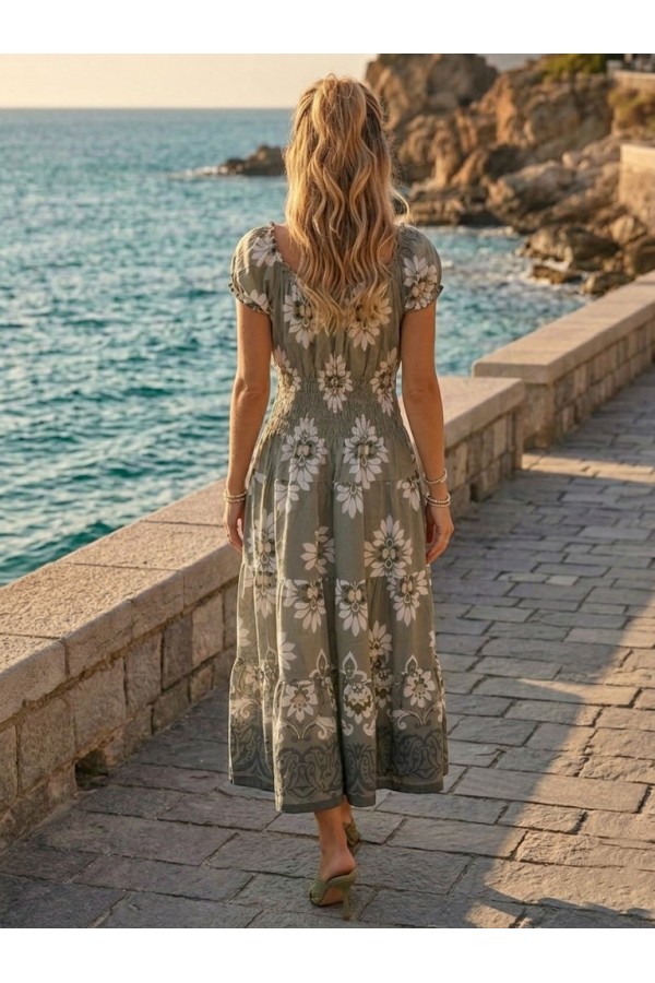 ΦΟΡΕΜΑ MIDI FLORAL OFF SHOUDER ΜΑΝΙΚΙΑ