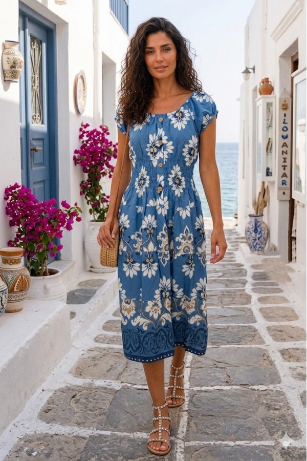 ΦΟΡΕΜΑ MIDI FLORAL OFF SHOUDER ΜΑΝΙΚΙΑ