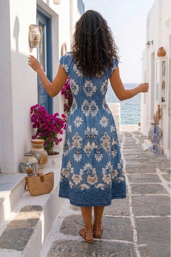 ΦΟΡΕΜΑ MIDI FLORAL OFF SHOUDER ΜΑΝΙΚΙΑ