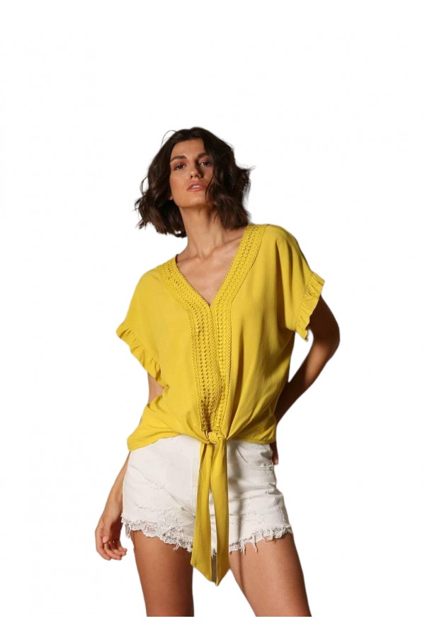 ΜΠΛΟΥΖΑ VISCOSE ΜΕ ΔΑΝΤΕΛΑ ΚΑΙ ΔΕΣΙΜΟ ΜΠΡΟΣΤΑ DONNA MARTHA