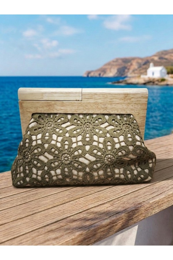 ΤΣΑΝΤΑ ΧΕΙΡΟΣ-ΩΜΟΥ ΜΕ ΔΑΝΤΕΛΑ ΜΕ FLORAL MOTIBO ΚΑΙ ΞΥΛΙΝΟ ΠΛΑΙΣΙΟ
