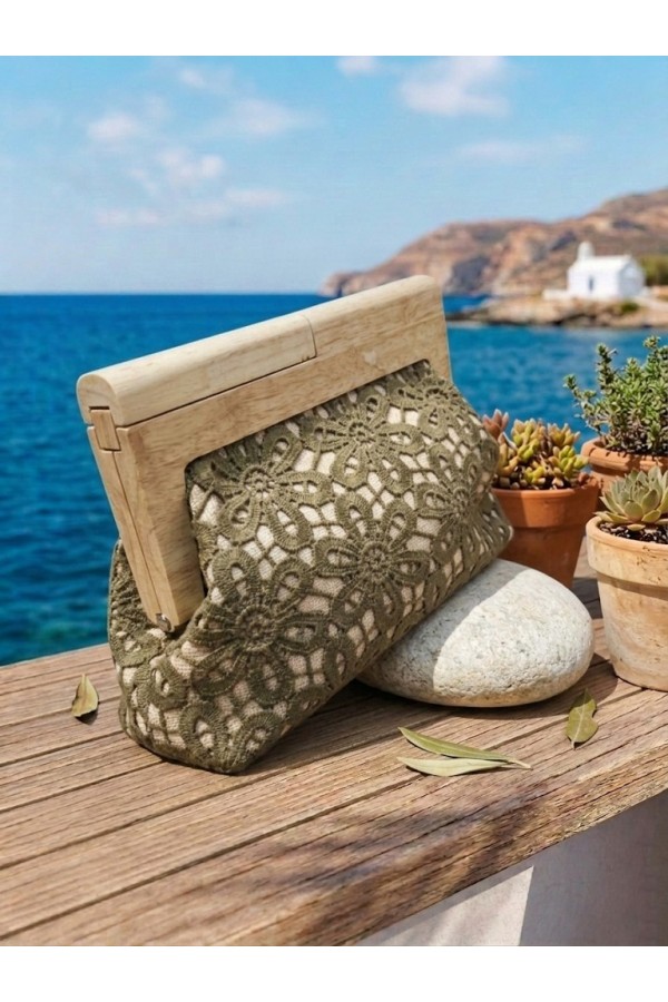 ΤΣΑΝΤΑ ΧΕΙΡΟΣ-ΩΜΟΥ ΜΕ ΔΑΝΤΕΛΑ ΜΕ FLORAL MOTIBO ΚΑΙ ΞΥΛΙΝΟ ΠΛΑΙΣΙΟ