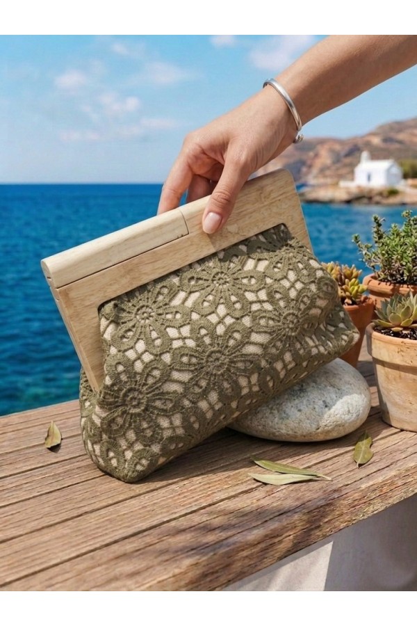 ΤΣΑΝΤΑ ΧΕΙΡΟΣ-ΩΜΟΥ ΜΕ ΔΑΝΤΕΛΑ ΜΕ FLORAL MOTIBO ΚΑΙ ΞΥΛΙΝΟ ΠΛΑΙΣΙΟ