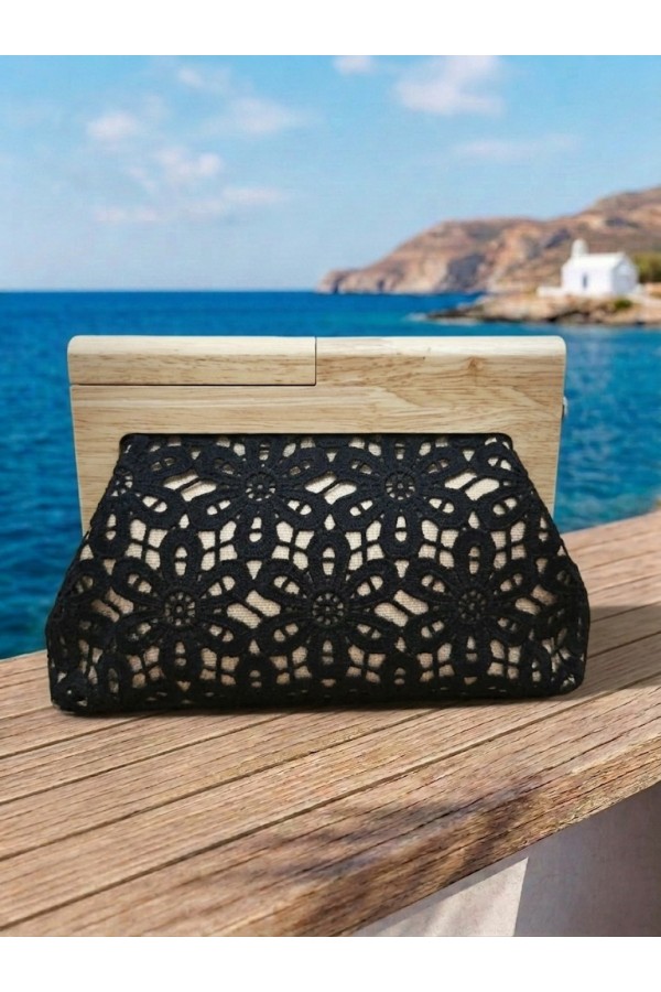 ΤΣΑΝΤΑ ΧΕΙΡΟΣ-ΩΜΟΥ ΜΕ ΔΑΝΤΕΛΑ ΜΕ FLORAL MOTIBO ΚΑΙ ΞΥΛΙΝΟ ΠΛΑΙΣΙΟ