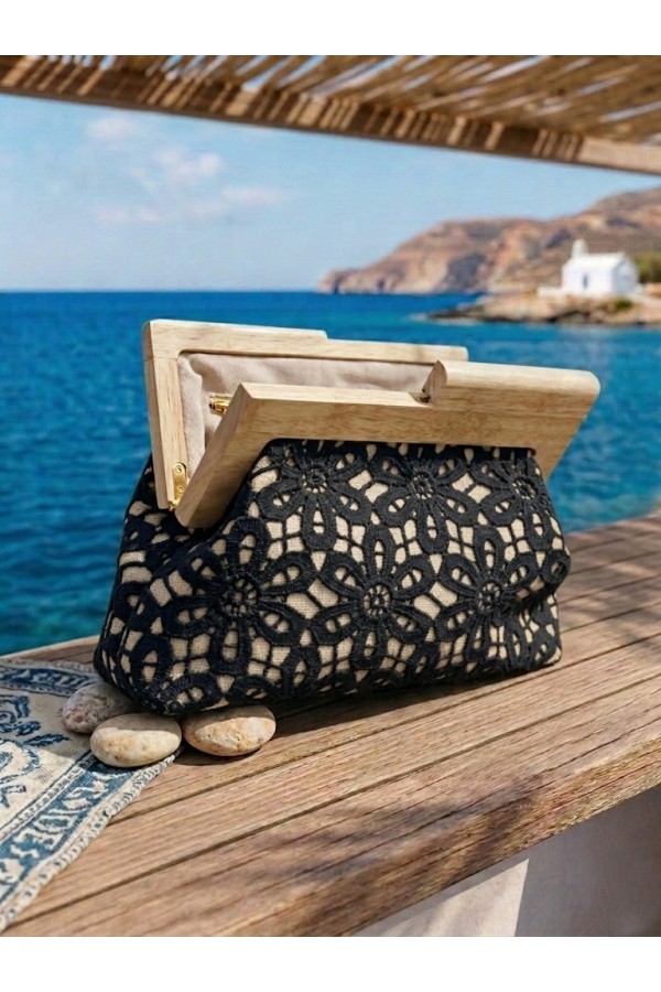 ΤΣΑΝΤΑ ΧΕΙΡΟΣ-ΩΜΟΥ ΜΕ ΔΑΝΤΕΛΑ ΜΕ FLORAL MOTIBO ΚΑΙ ΞΥΛΙΝΟ ΠΛΑΙΣΙΟ