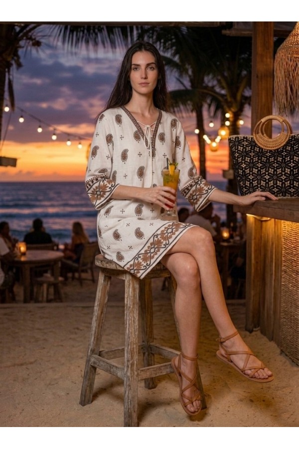 ΦΟΡΕΜΑ MIDI  RESORT LINEN LOOK