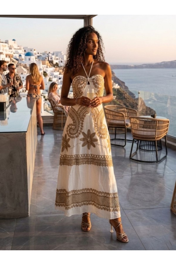 ΦΟΡΕΜΑ ΜΑΞΙ  LINEN LOKK  ΜΕ ΔΕΣΙΜΟ ΣΤΟ ΛΑΙΜΟ