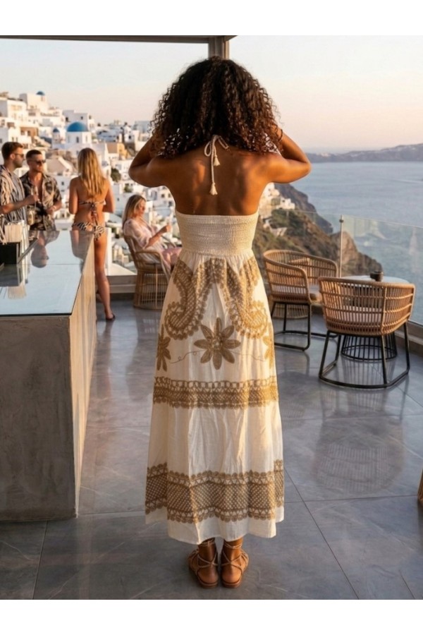 ΦΟΡΕΜΑ ΜΑΞΙ  LINEN LOKK  ΜΕ ΔΕΣΙΜΟ ΣΤΟ ΛΑΙΜΟ