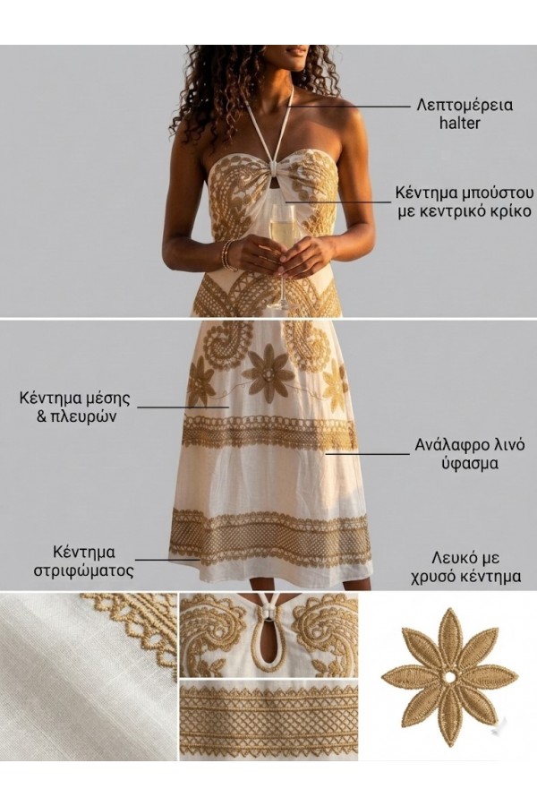 ΦΟΡΕΜΑ ΜΑΞΙ  LINEN LOKK  ΜΕ ΔΕΣΙΜΟ ΣΤΟ ΛΑΙΜΟ