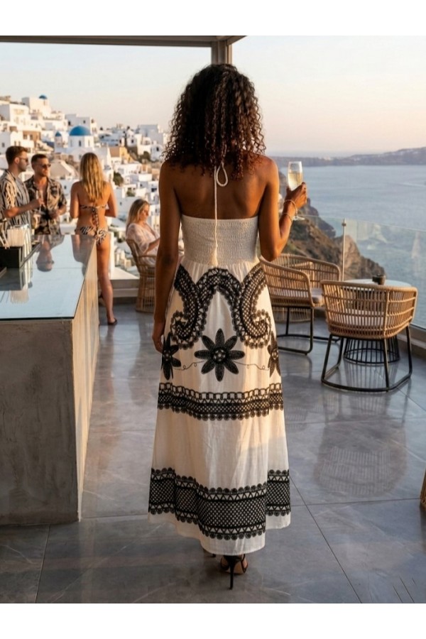ΦΟΡΕΜΑ ΜΑΞΙ  LINEN LOKK  ΜΕ ΔΕΣΙΜΟ ΣΤΟ ΛΑΙΜΟ