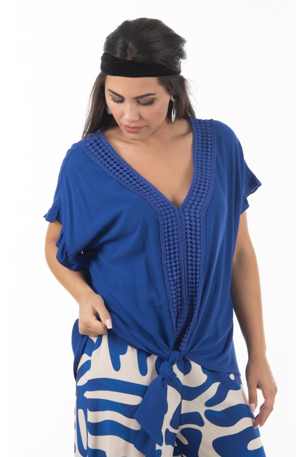 ΜΠΛΟΥΖΑ VISCOSE ΜΕ ΔΑΝΤΕΛΑ ΚΑΙ ΔΕΣΙΜΟ ΜΠΡΟΣΤΑ DONNA MARTHA