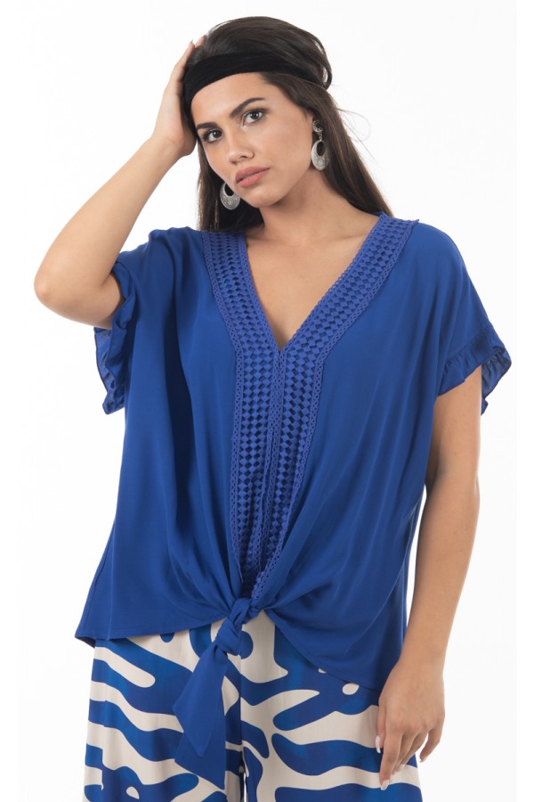 ΜΠΛΟΥΖΑ VISCOSE ΜΕ ΔΑΝΤΕΛΑ ΚΑΙ ΔΕΣΙΜΟ ΜΠΡΟΣΤΑ DONNA MARTHA