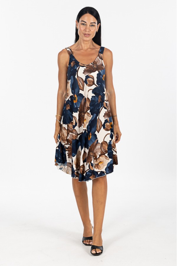 ΦΟΡΕΜΑ FLORAL MIDI ΑΜΑΝΙΚΟ  VISCOSE