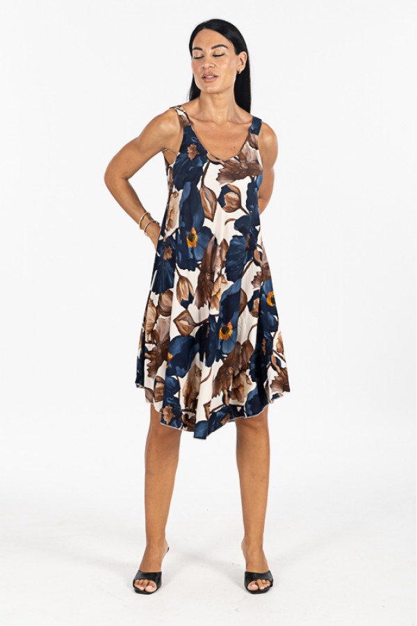 ΦΟΡΕΜΑ FLORAL MIDI ΑΜΑΝΙΚΟ  VISCOSE