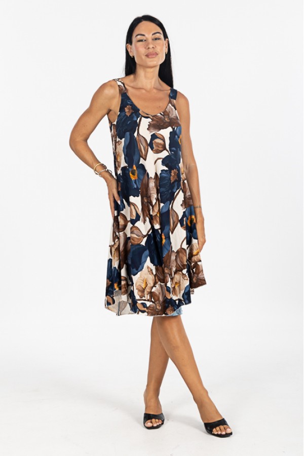 ΦΟΡΕΜΑ FLORAL MIDI ΑΜΑΝΙΚΟ  VISCOSE