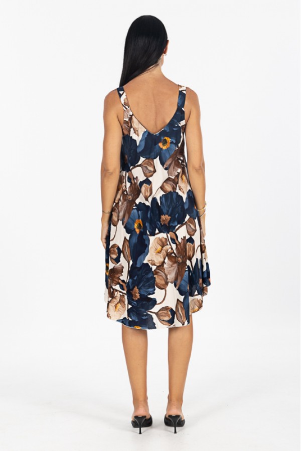 ΦΟΡΕΜΑ FLORAL MIDI ΑΜΑΝΙΚΟ  VISCOSE