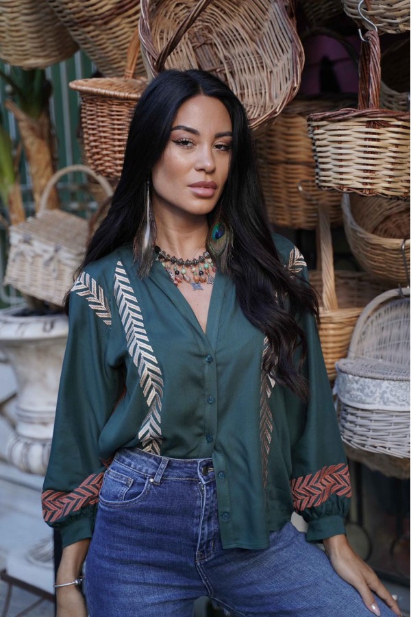 ΠΟΥΚΑΜΙΣΟ BOHO VISCOSE ΜΕ ΧΡΥΣΟ ΚΕΝΤΗΜΑ