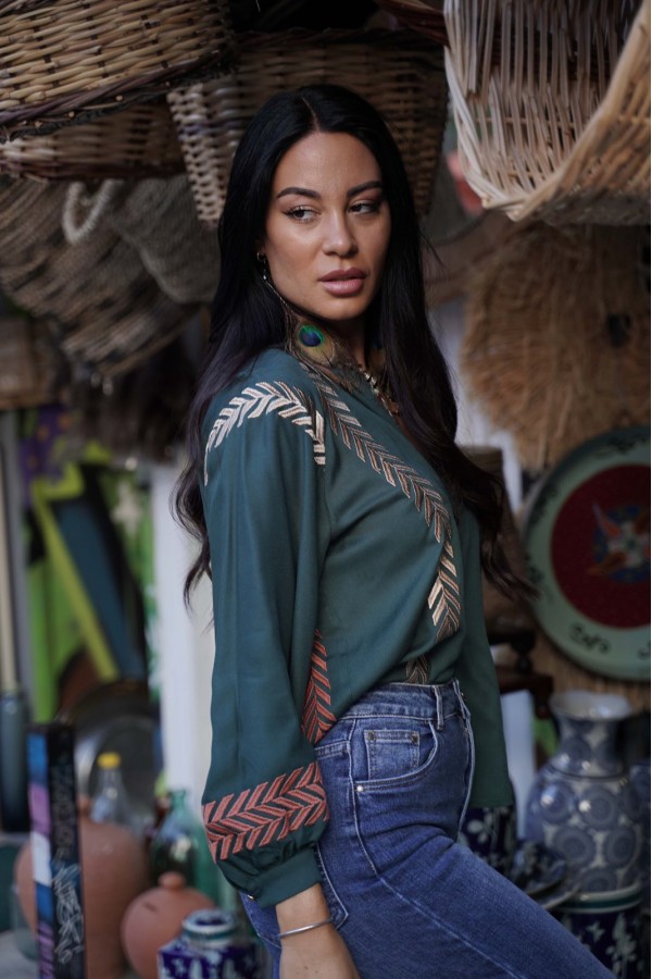 ΠΟΥΚΑΜΙΣΟ BOHO VISCOSE ΜΕ ΧΡΥΣΟ ΚΕΝΤΗΜΑ