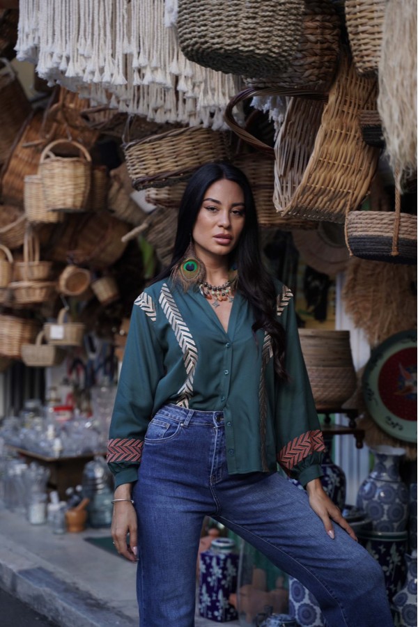 ΠΟΥΚΑΜΙΣΟ BOHO VISCOSE ΜΕ ΧΡΥΣΟ ΚΕΝΤΗΜΑ