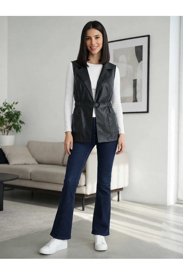 ΓΙΛΕΚΟ  FAUX-LEATHER ΜΕ ΛΑΣΤΙΧΟ ΣΤΗΝ ΜΕΣΗ