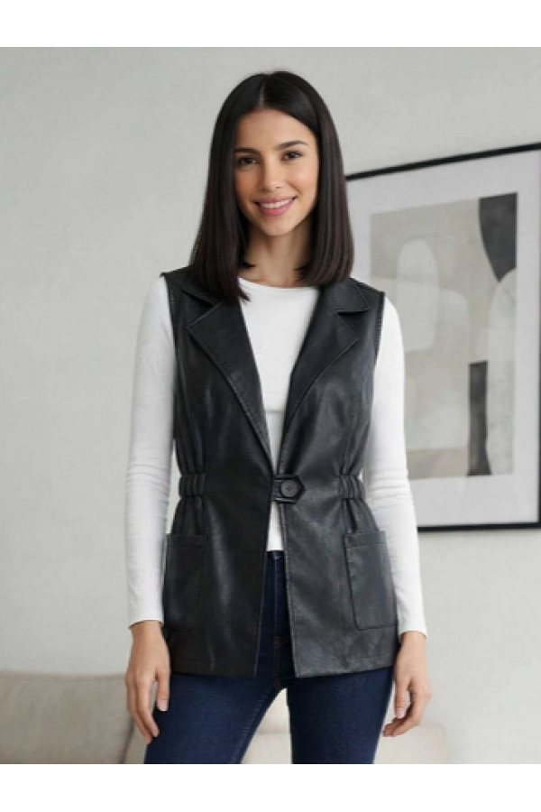 ΓΙΛΕΚΟ  FAUX-LEATHER ΜΕ ΛΑΣΤΙΧΟ ΣΤΗΝ ΜΕΣΗ