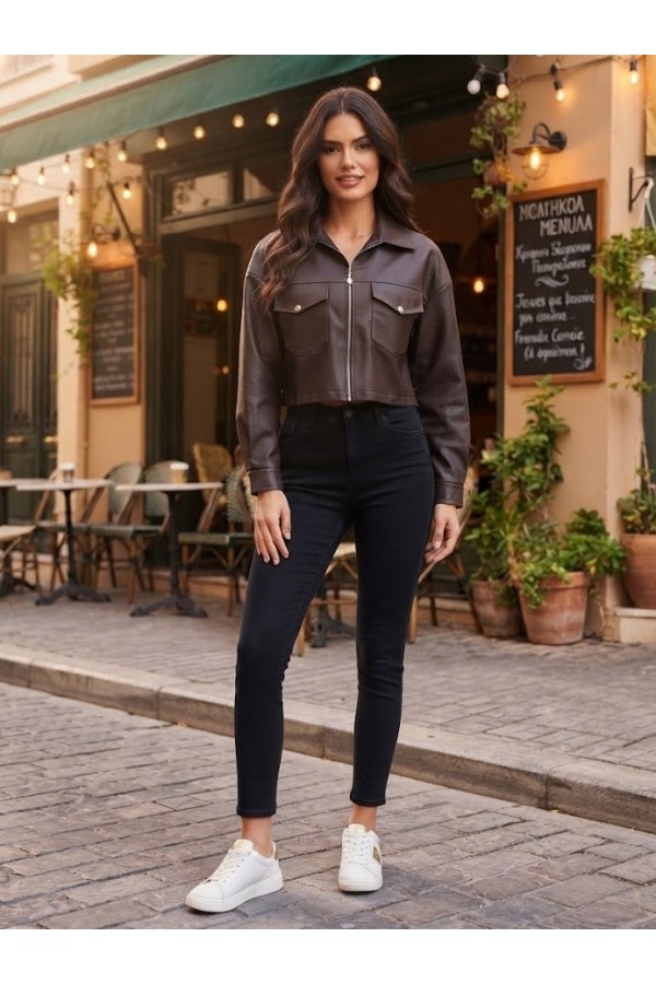 ΜΠΟΥΦΑΝ CROP  FAUX LEATHER