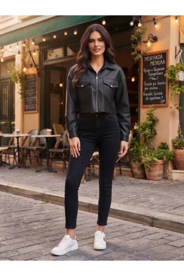 ΜΠΟΥΦΑΝ CROP  FAUX LEATHER